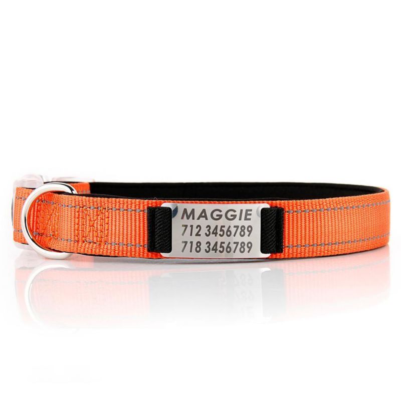 Custom Reflective Nylon Comfortable Pet Collar Neoprene Padded Adjustable Tactical Personalized Dog Collar