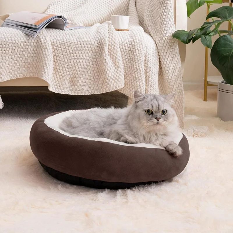 Anti-Slip & Water-Resistant Pet Bed Donut Cat and Dog Cushion Bed Super Soft Durable Fabric Pet Beds