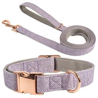 Hot Sale Rose Gold Buckle Clip Gray Purple Pink Green Color Adjustment Size Dog Collar and Leash Set