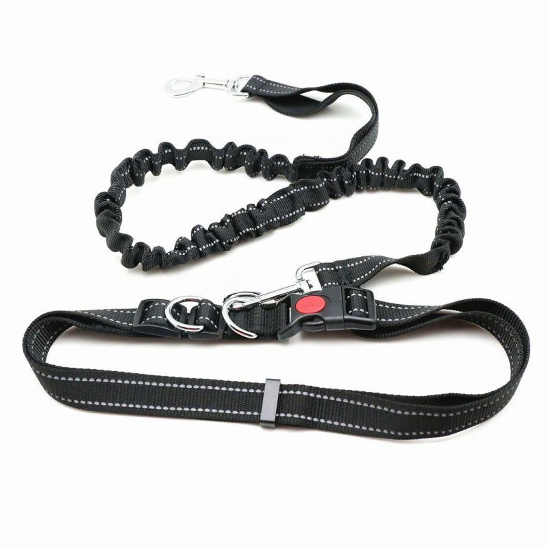 Retractable Nylon Hands Free Waist Dog Leash with Dual Bungees for Hiking Jogging Running