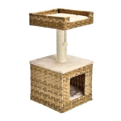 Small Cat Stand Condo House Rattan Cat Tree