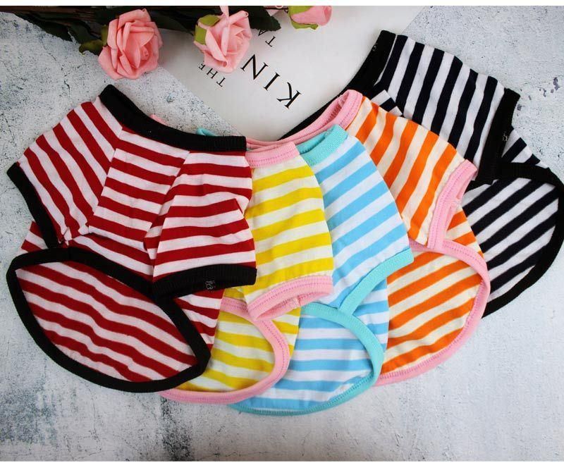 Wholesale Cotton Summer Round Collar Stripe Printed Cool Breathable Dog T Shirt