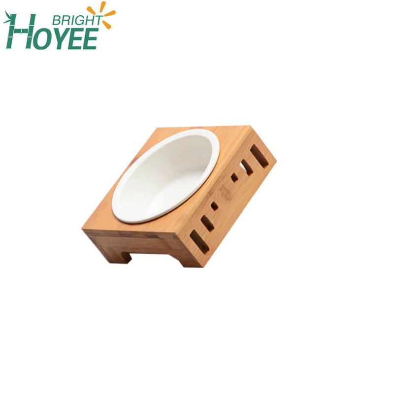 Bamboo Pet Dining Table Oblique Stand with One Bowl