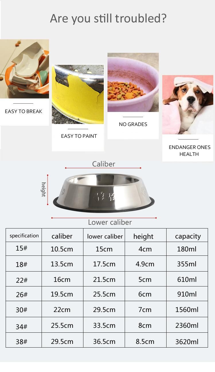 Embossed Logo Custom Dog Plate Non-Slip Pet Food Dish Stainless Steel Pet Bowl