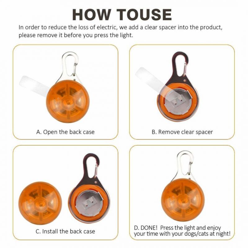 Dog Cat Pet Collar Light Waterproof LED Dog Collar Safety Night Walking Lights Keychain with Stainless Steel Carabiner