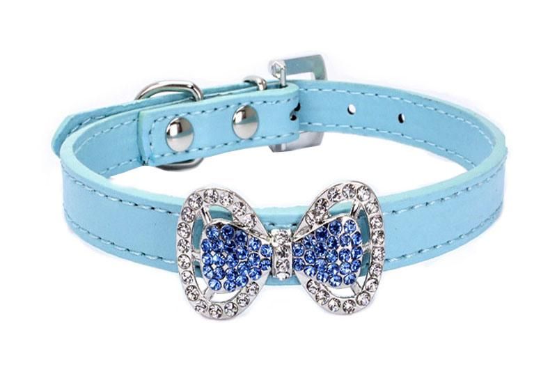Bling Crystal Bowbnot Pet Leather Collar