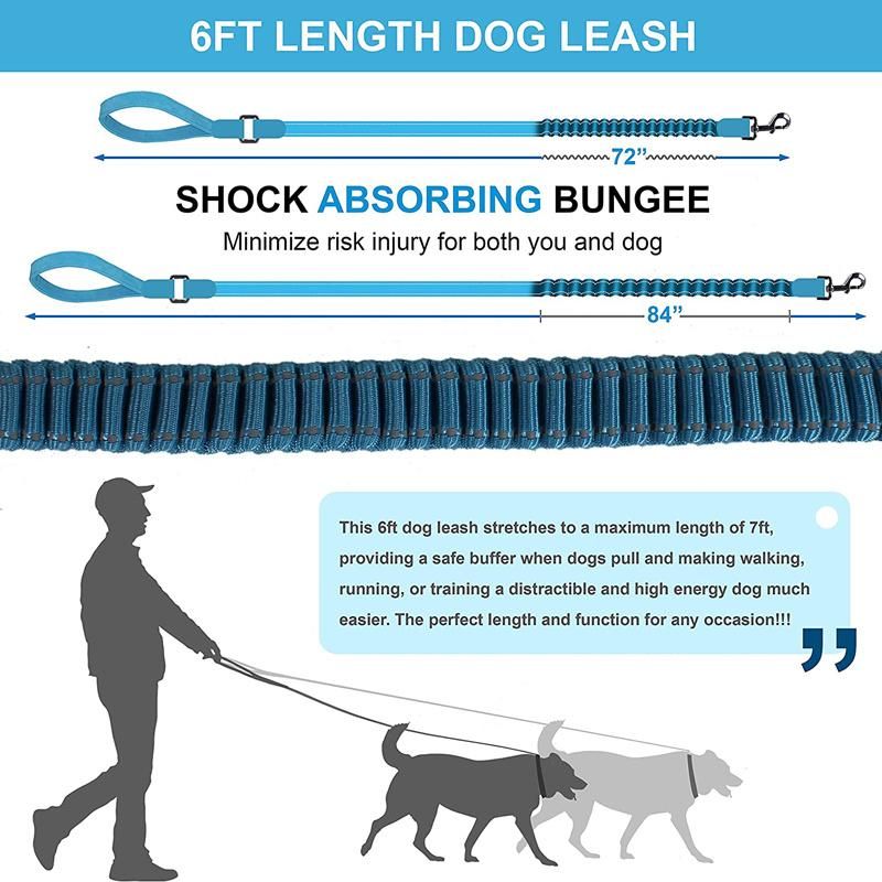 Adjustable Reflective Heavy Duty Rope Bungee Dog Leash for Large and Medium Dogs with Anti Pull