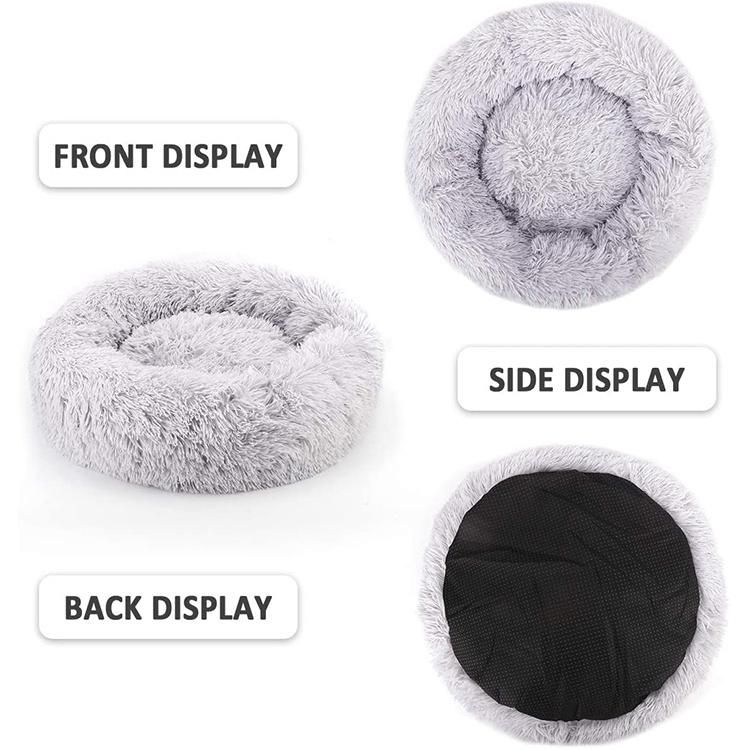 Fur Fluffy Donut Cheap Large Comfy Calming Dog Bed Luxury Washable Plush Pet Bed