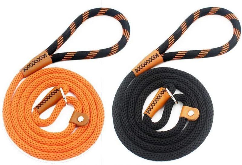 6FT Strong Snap Hook Slip Leashes Hand Made Leather Clips with Double Layer Braided Handle