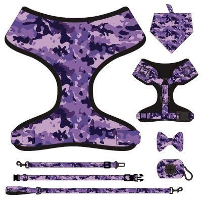 Hot Selling Factory Custom Seven-Piece Set Camouflage Purple, Pet Collar, Pet Harness, Pet Leash, Bow Tie, Safety Rope