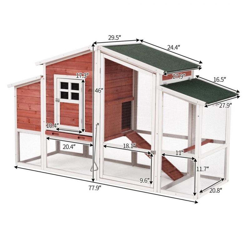 77.9 Inch Chicken Coop Wooden Small Animal Cage Hutch with Ramp and Tray