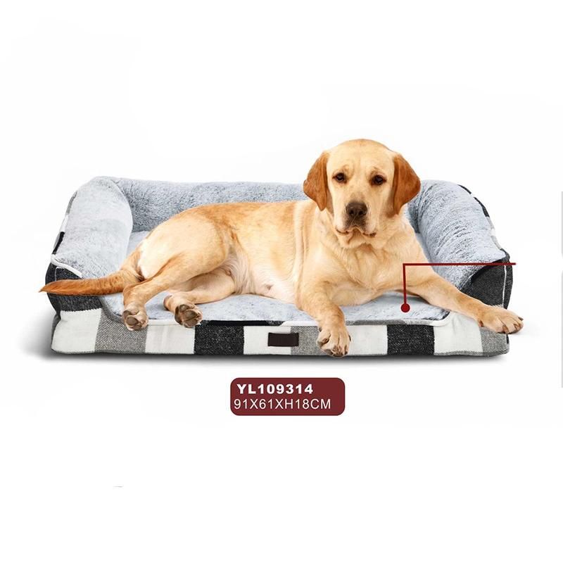 Black and White Plaid Pattern Raised Orthopedic Dog Sofa Bed