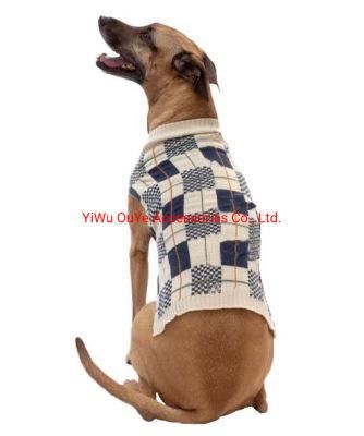 Christmas High-Quality Navy-Plaid Sweater Knitted Dog Accessories Pet Clothes Apparel