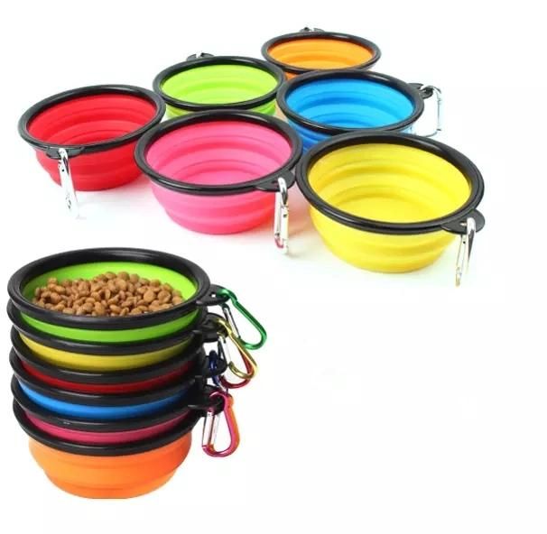 Silicone Collapsible Pet Dog Bowl with Carabiner Clip for Travel