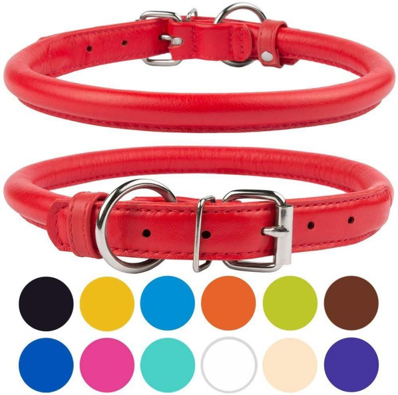 Soft Padded Round Puppy Collar, Handmade Genuine Leather Dog Collar