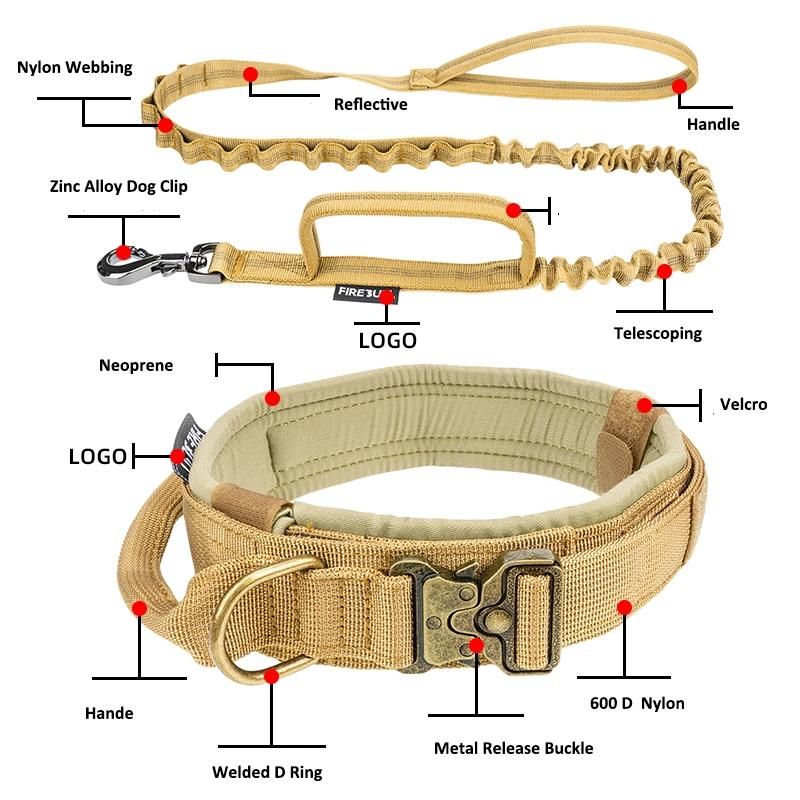 Tan Handle Heavy Duty Reflective Leash Collars Dogs Nylon Tactical Quick Release Buckle Dog Collar Dog Lead
