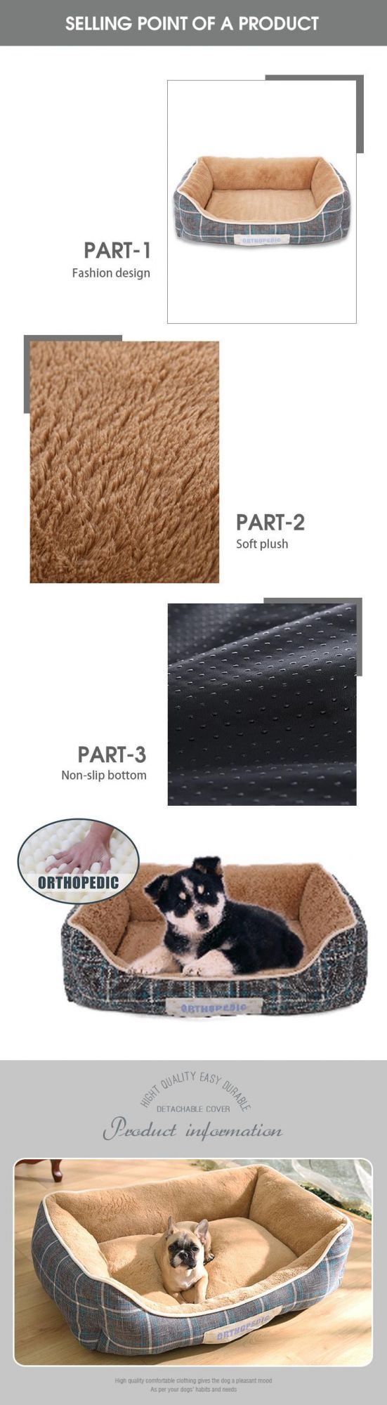 Wholesale High Quality Dog Bed Memory Foam Orthopedic Insert