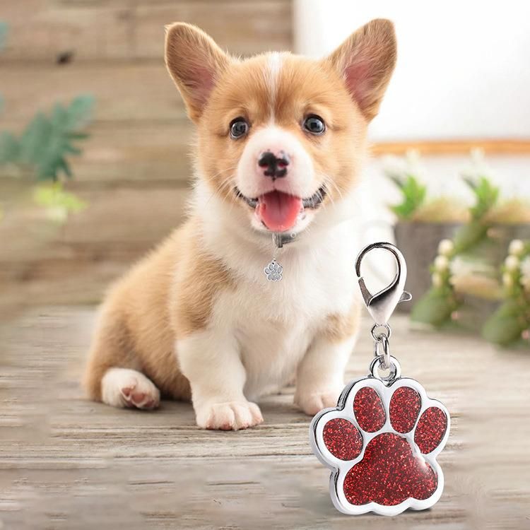 Animal Dog Cat Paw Print Charms Pendants Crystal Beads Glitter Footprint for Dog Tag Fit Pet Collar Necklace Pendant Chain