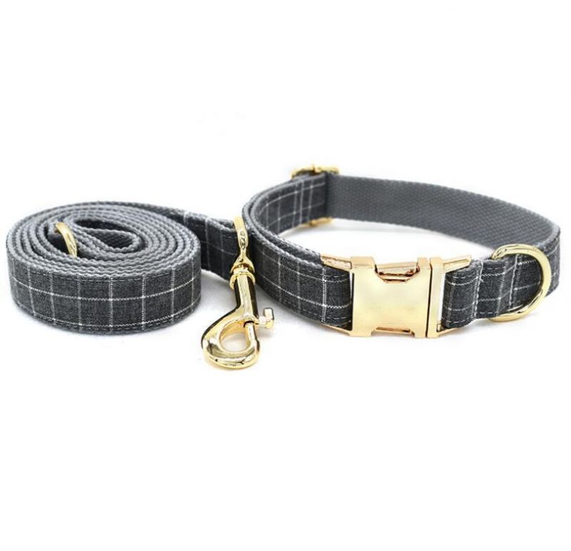 Grey Plaid Soft Polyester Dog Collar Pet Product