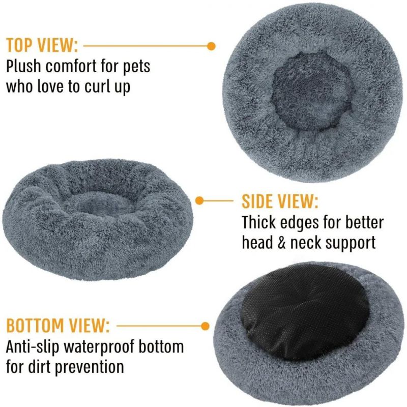 Pet Soft Plush Warm Bed Cushion Sofa Donut Round Cat Dog Bed Soft Fuzzy Calming Bed for Dogs & Cats
