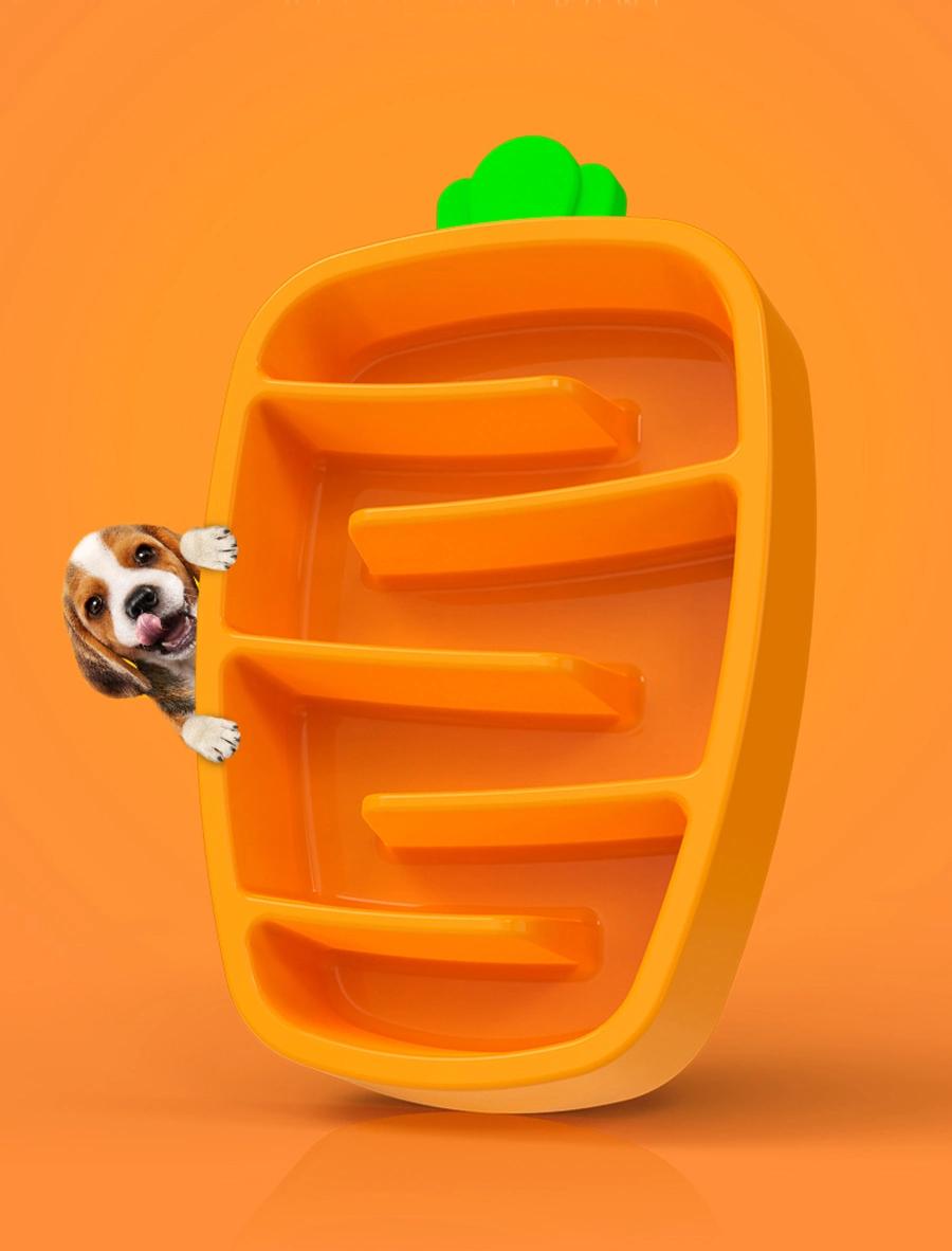 New Design! Carrot Shape Dog Food Bowl, Dog Slow Feeder Bowl