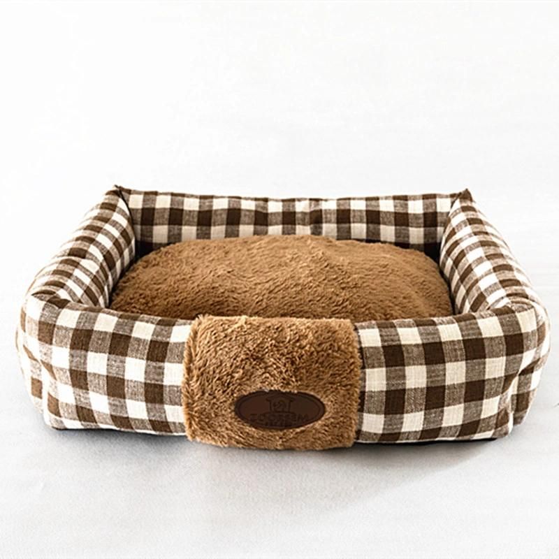 Cat Dog Nest Dog Sofa Bed Rectangle Pet Beds Fabric Plaid Removable and Washable Dog Kennel