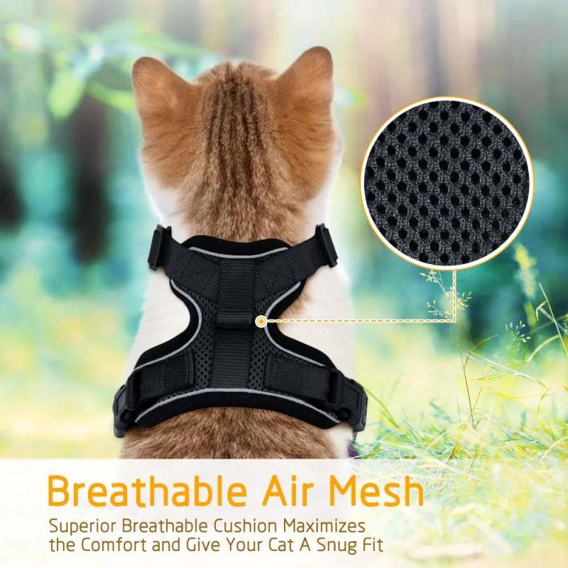 Escape Proof Adjustable Soft Mesh Cat Harness Vest and Leash Set with Reflective Strips