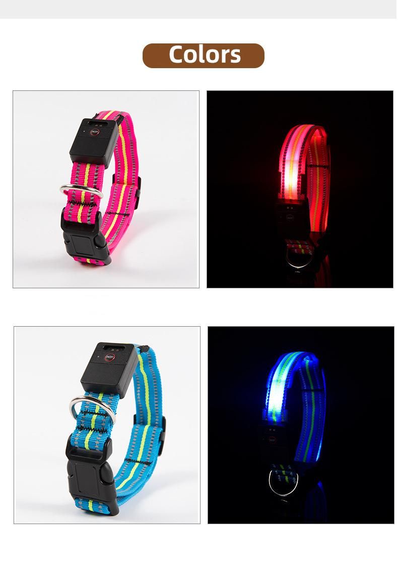 Reflective Waterproof Rechargeable Light-Emitting Collar Multi-Function LED Dog Collar
