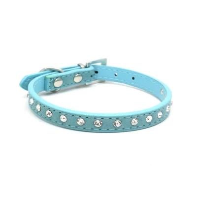 One Row Bling Diamond Cat Collar Suede Leather Pet Collar