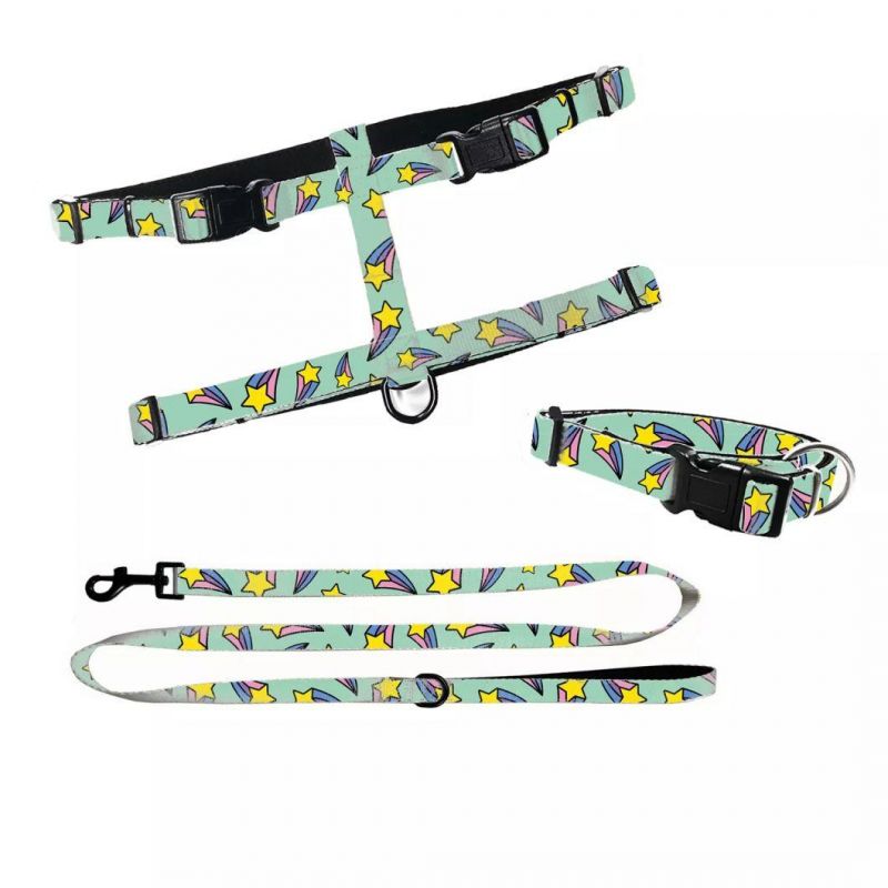 Full Body H Dog Harness Set with Customized Pattern Soft Neoprene Pet Harness Dog Accessories