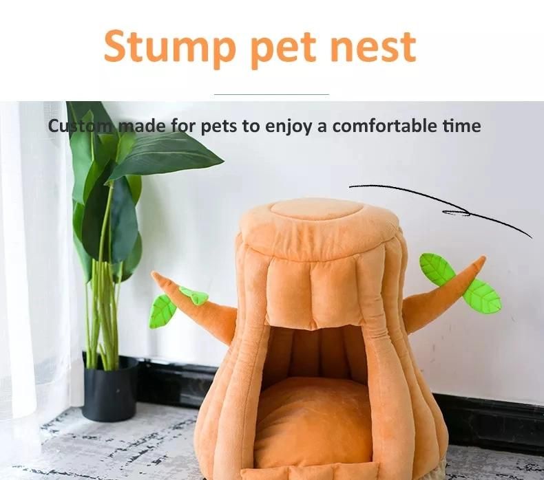 High Quality Stump Nest Cat Dog Anti Slip Soft Pet Beds with Removable Inner Cushion