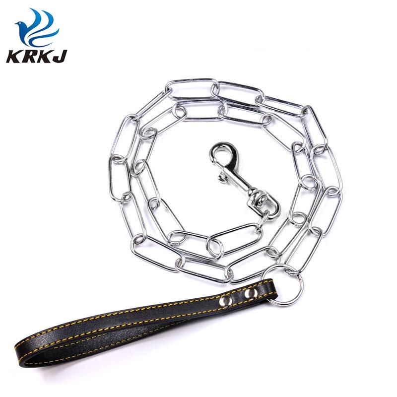 Use for Pet 120cm Thick Iron Soldering Chain Leash Strong with Leather Handle for Dog