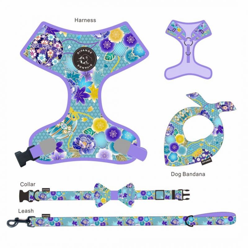 Classical Flower Printed Soft Padded Dog Collar and Leash for Pet Cat Dog Leash Collar Set Dog Harness Set