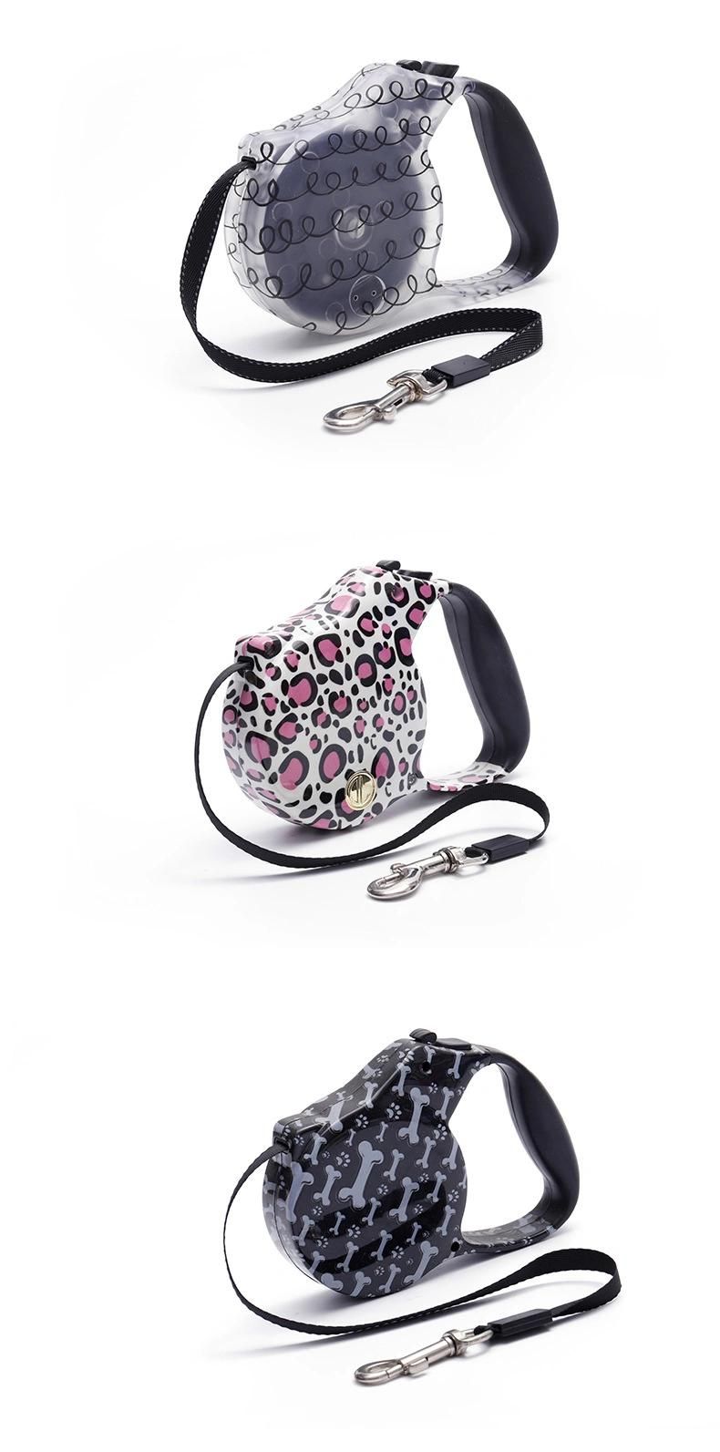 Printed Retractable Dog Leash with Poop Bag Holder