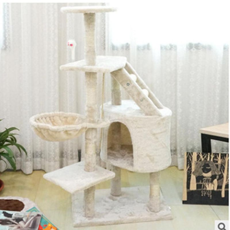 Multifunctional Cat Tree Luxury Cat Tower Condos Modern Medium Wood Cat Tree with Ball Toy