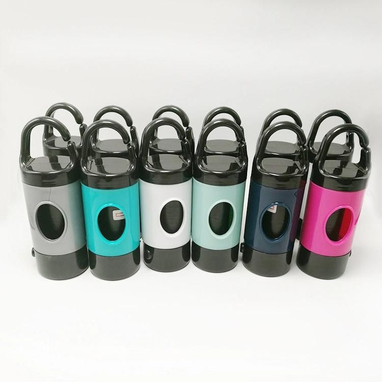Best Seller LED Flashlight Pill Shape Dog Waste Bag Dispenser with Button Battery Pet Dog Poop Dispenser Bag Holder