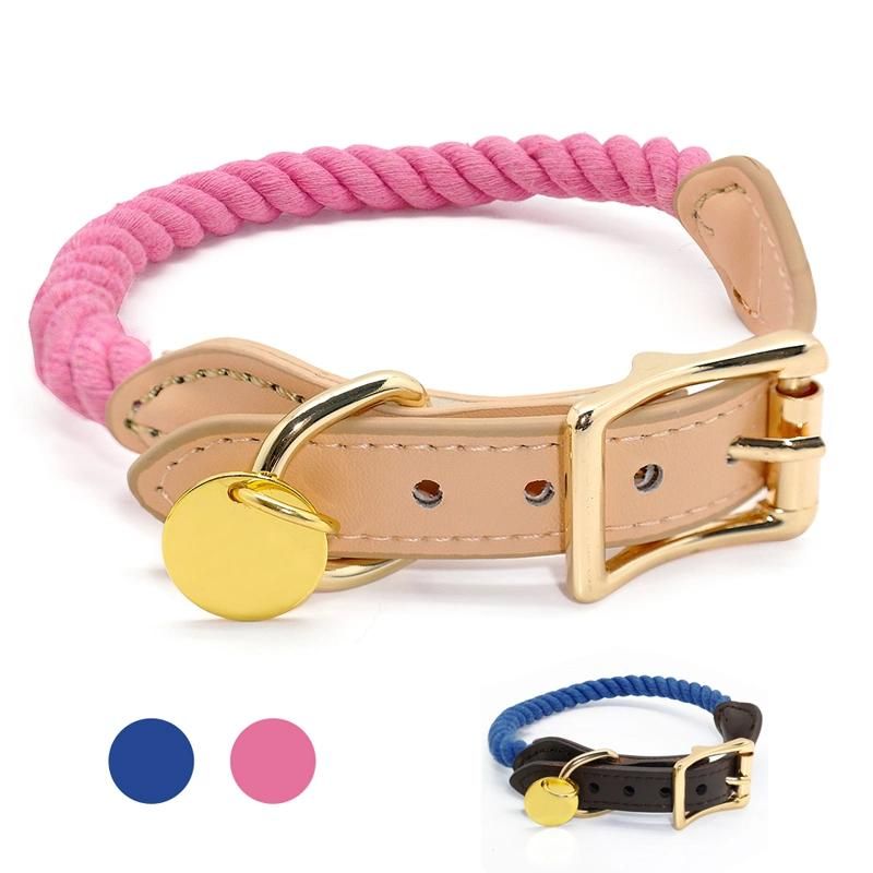 High Quality Handmade Customized Strong Durable Cotton Nylon Rope Ombre Dog Collar Lether Collar