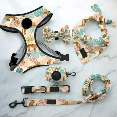 Custom Design Dog Harness with Matching Collar Leash Bow Tie and Bandana Set Neoprene Reversible Dog Harness Vest