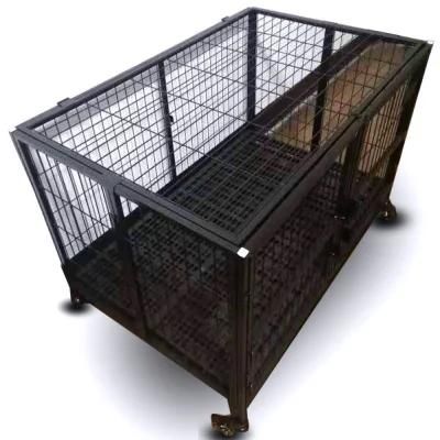 Double Door Black Metal Wire Dog Transport Cage with Tray