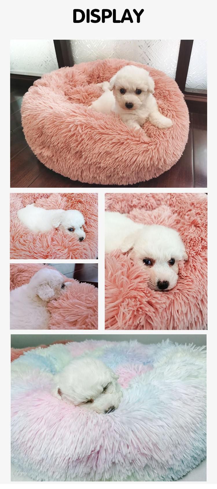 Free Sample Pet Accessories Products Supplies Custom Waterproof Washable Best Round Long Faux Fur Removable Non-Slip Pet Beds Manufacturer Outdoor Cat Dog Bed