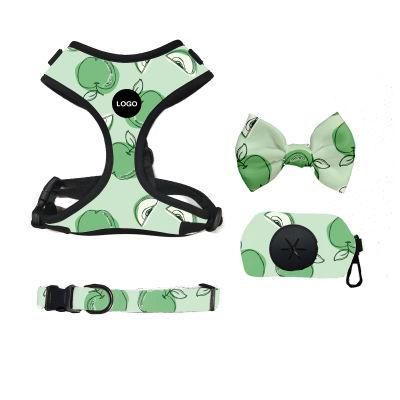 2021 Custom Design Luxury Dog Vest Pet Collar Nylon Traction and Bandana Set Neoprene Adjustable Dog Harness Pet Accessories