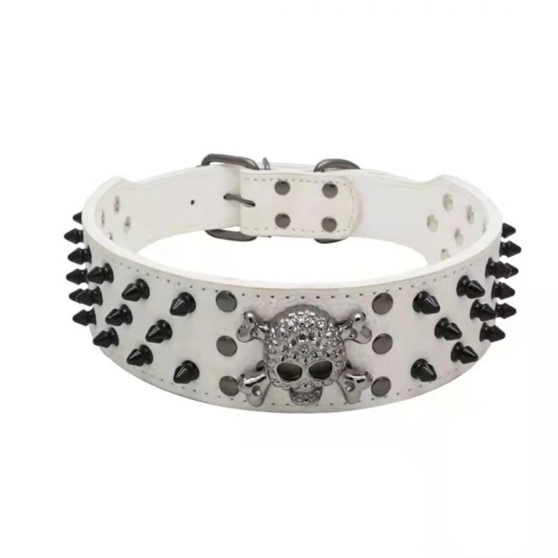 PU Dog Collar Popular Spiked Rivets Studded with Skull Design Pet Collar