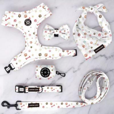 Custom Logo Dog Harness with Matching Collar, Lead, Poop Bag Holder Bandana and Bow Tie, Dog Harness