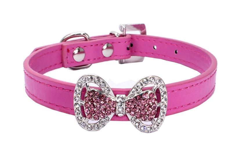 Bling Crystal Bowbnot Pet Leather Collar