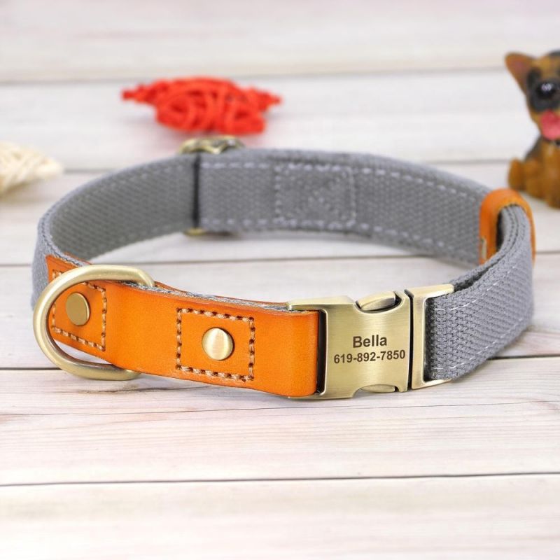 Hot Sale Genuine Leather Polyester Cotton Webbing Dog Collar