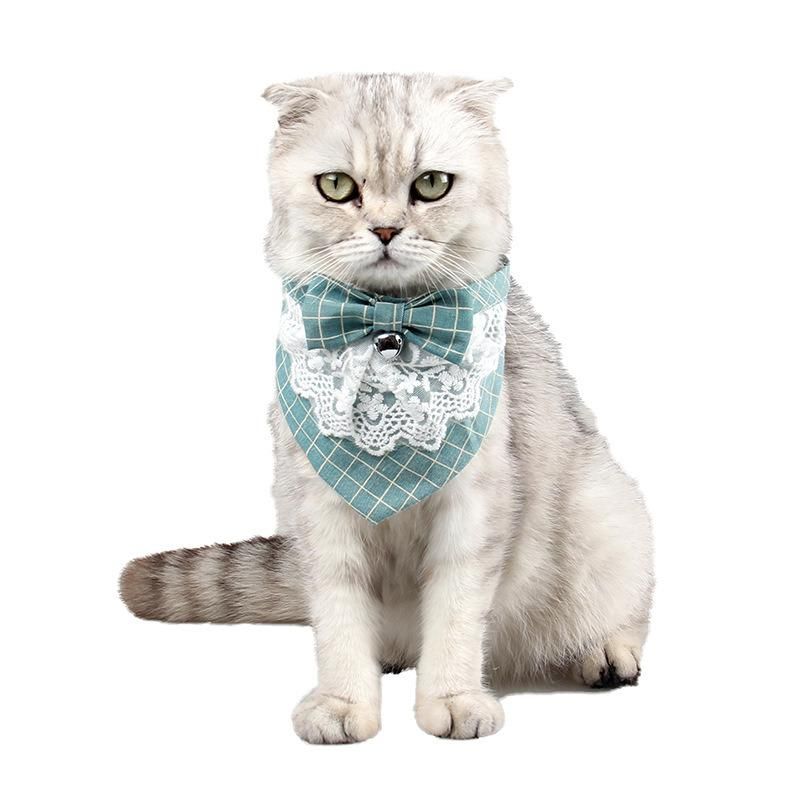 Sweet Plain Pattern Lace Bow Knot Pet Bibs Triangle Shape Cat Tie Collars