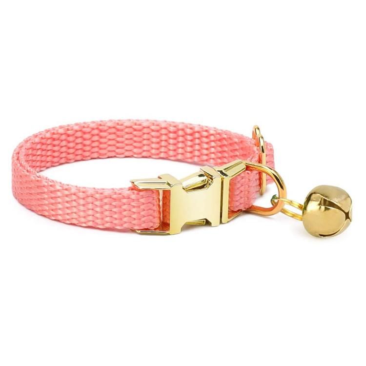 Wholesale Classic Solid Color Dog Cat Collar with Belt Nylon Webbing Adjustable Golden Buckle Pet Collar for Puppy Kitty