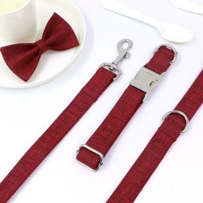 New Design Cotton Webbing Beautiful Adjustable Quality Pure Red Color Luxury Dog Collars Pet Collars Leashes