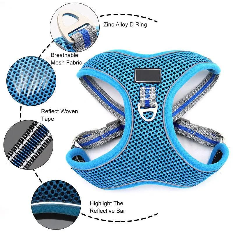 Baby Blue Reflective Reversible Adjustable Nontoxic Dog Harness