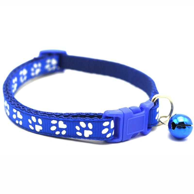 Manufacturer Wholesale Multi-Colors Paw Print Adjustable Nylon Cat Dog Collar with Bell